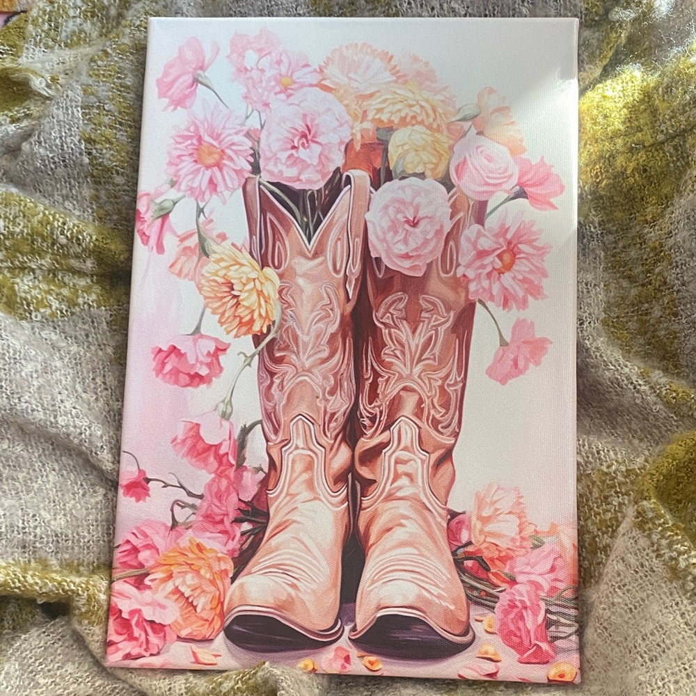 Floral Cowboy Boots Canvas Wall Art